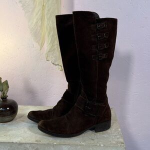 GEOX Brown Suede Knee-High Boots | Buckle Detail | EU 38